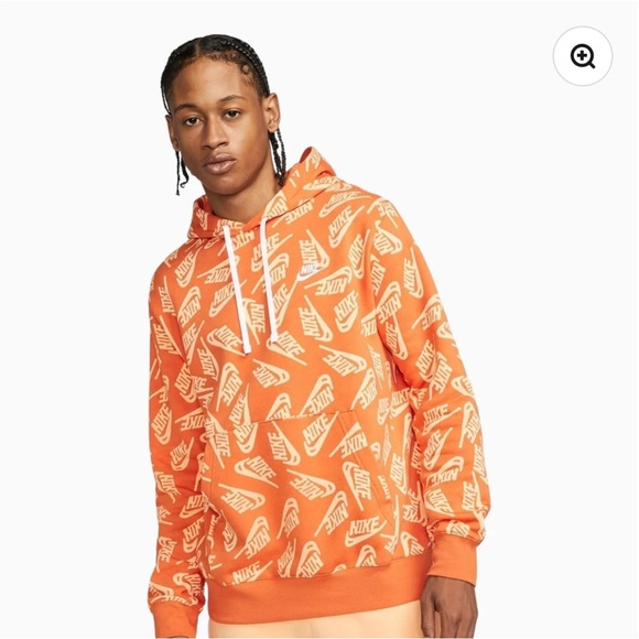 Nike NSW Club AOP All Over Print Logo Orange Hoodie Men’s Large - Picture 1 of 9